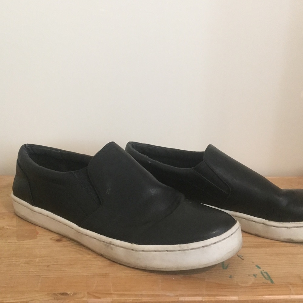 Black faux-leather slip-on sneakers